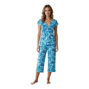 Linea Donatella Blue Floral Lounge Set XL Capri Pajamas